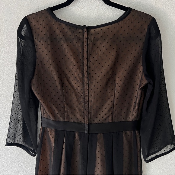 PINUP H&M SHEER DOT OVER NUDE SLIP DRESS 3/4 SLEEVE SEMI PLEATED - Picture 5 of 6